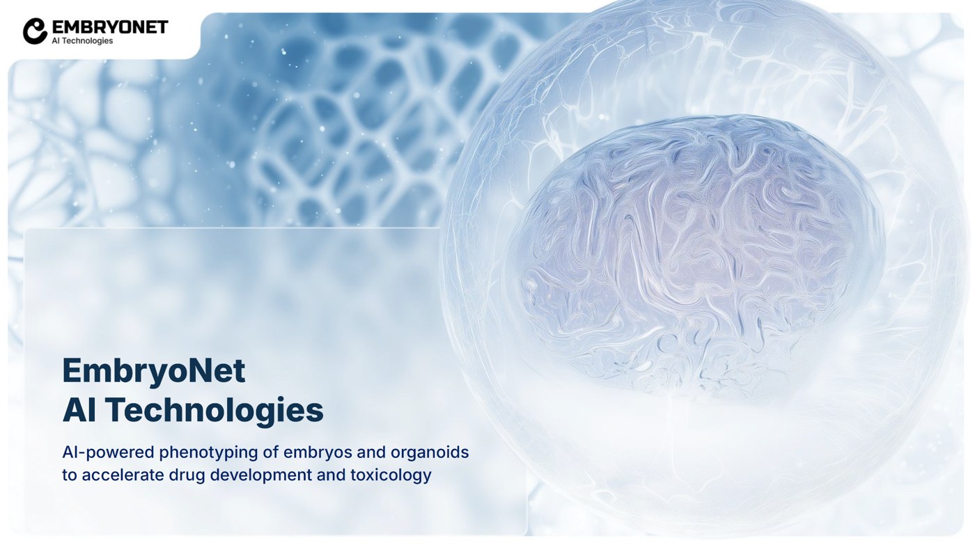 EmbryoNet AI Technologies visual identity with embryo imagery